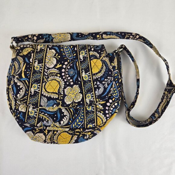 Vera Bradley Cotton Quilted Crossbody Shoulder Bag Floral Elephants Blue Yellow - Picture 1 of 16